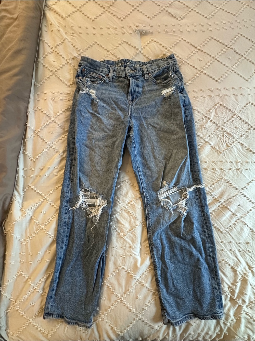 American Eagle Outfitters Distressed Straight Leg Jeans - Blue